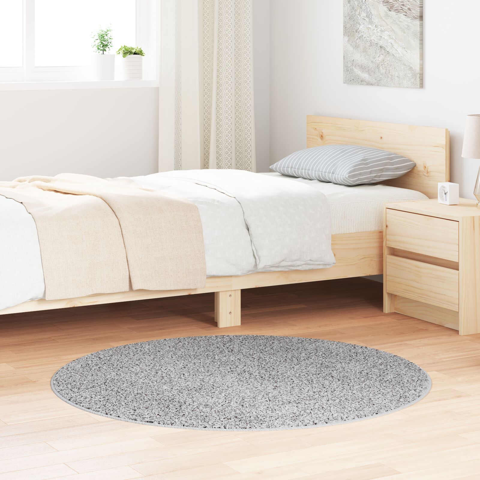 vidaXL Flauschiger Teppich mit Latexrückseite Grau ø120 cm vidaXL Flauschiger Teppich mit Latexrückseite Grau ø120 cm