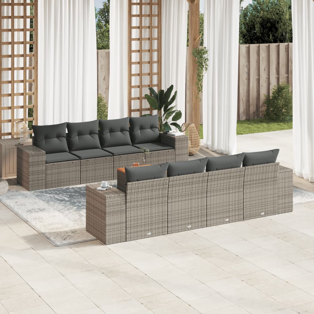 9-tlg. Garten-Sofagarnitur mit Kissen Grau Poly Rattan 9-tlg. Garten-Sofagarnitur mit Kissen Grau Poly Rattan