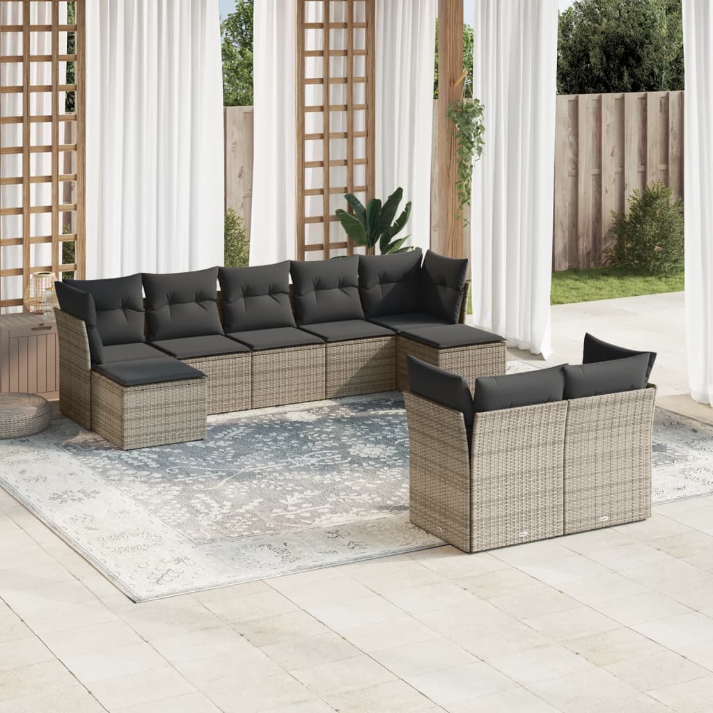 9-tlg. Garten-Sofagarnitur mit Kissen Grau Poly Rattan 9-tlg. Garten-Sofagarnitur mit Kissen Grau Poly Rattan
