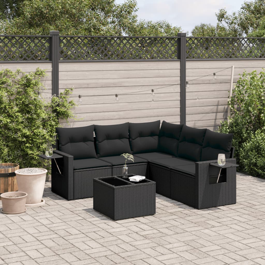 6-tlg. Garten-Sofagarnitur mit Kissen Schwarz Poly Rattan 6-tlg. Garten-Sofagarnitur mit Kissen Schwarz Poly Rattan