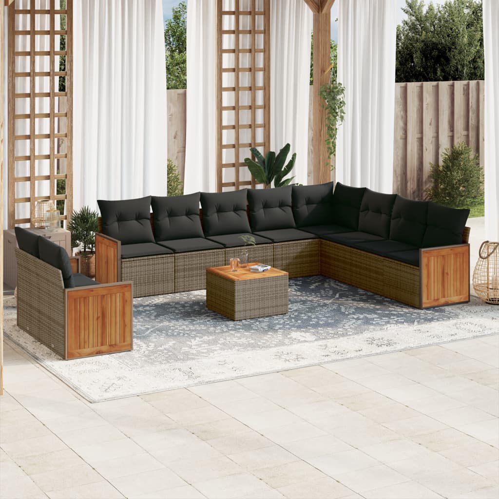 11-tlg. Garten-Sofagarnitur mit Kissen Grau Poly Rattan 11-tlg. Garten-Sofagarnitur mit Kissen Grau Poly Rattan