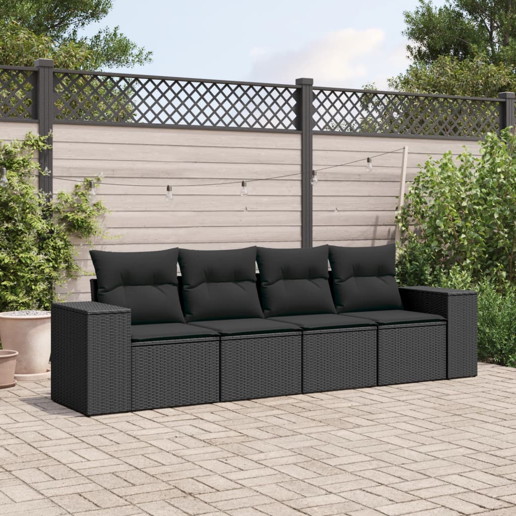 4-tlg. Garten-Sofagarnitur mit Kissen Schwarz Poly Rattan 4-tlg. Garten-Sofagarnitur mit Kissen Schwarz Poly Rattan