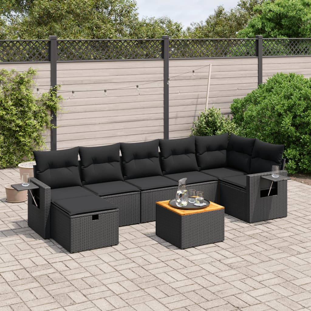 8-tlg. Garten-Sofagarnitur mit Kissen Schwarz Poly Rattan 8-tlg. Garten-Sofagarnitur mit Kissen Schwarz Poly Rattan