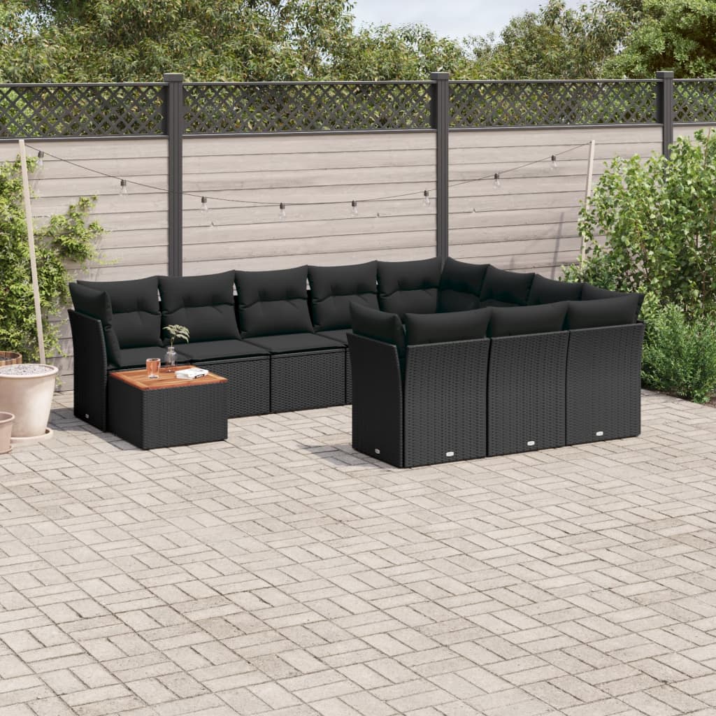 11-tlg. Garten-Sofagarnitur mit Kissen Schwarz Poly Rattan 11-tlg. Garten-Sofagarnitur mit Kissen Schwarz Poly Rattan
