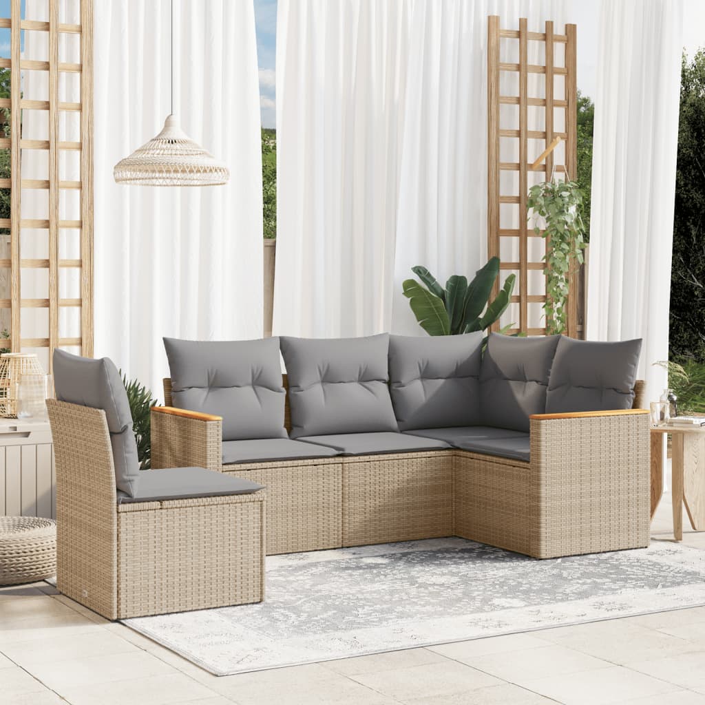 5-tlg. Garten-Sofagarnitur mit Kissen Beige Poly Rattan 5-tlg. Garten-Sofagarnitur mit Kissen Beige Poly Rattan