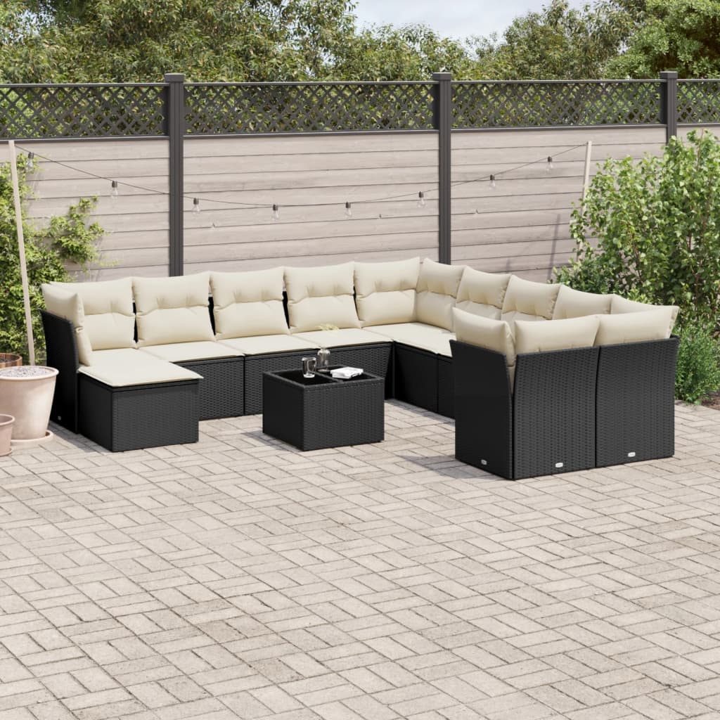 12-tlg. Garten-Sofagarnitur mit Kissen Schwarz Poly Rattan 12-tlg. Garten-Sofagarnitur mit Kissen Schwarz Poly Rattan