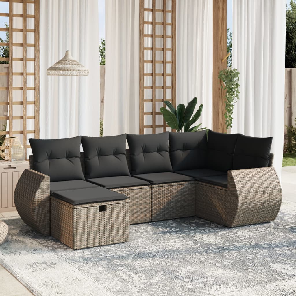 6-tlg. Garten-Sofagarnitur mit Kissen Grau Poly Rattan 6-tlg. Garten-Sofagarnitur mit Kissen Grau Poly Rattan
