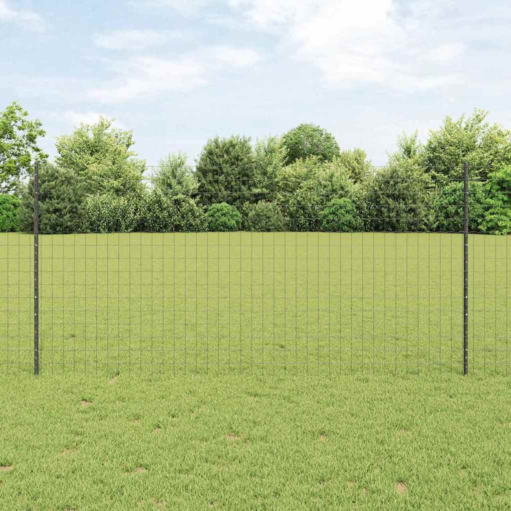 Zaun mit Pfosten Grau 1.2 x 25 m Pulverbeschichteter Stahl Zaun mit Pfosten Grau 1.2 x 25 m Pulverbeschichteter Stahl