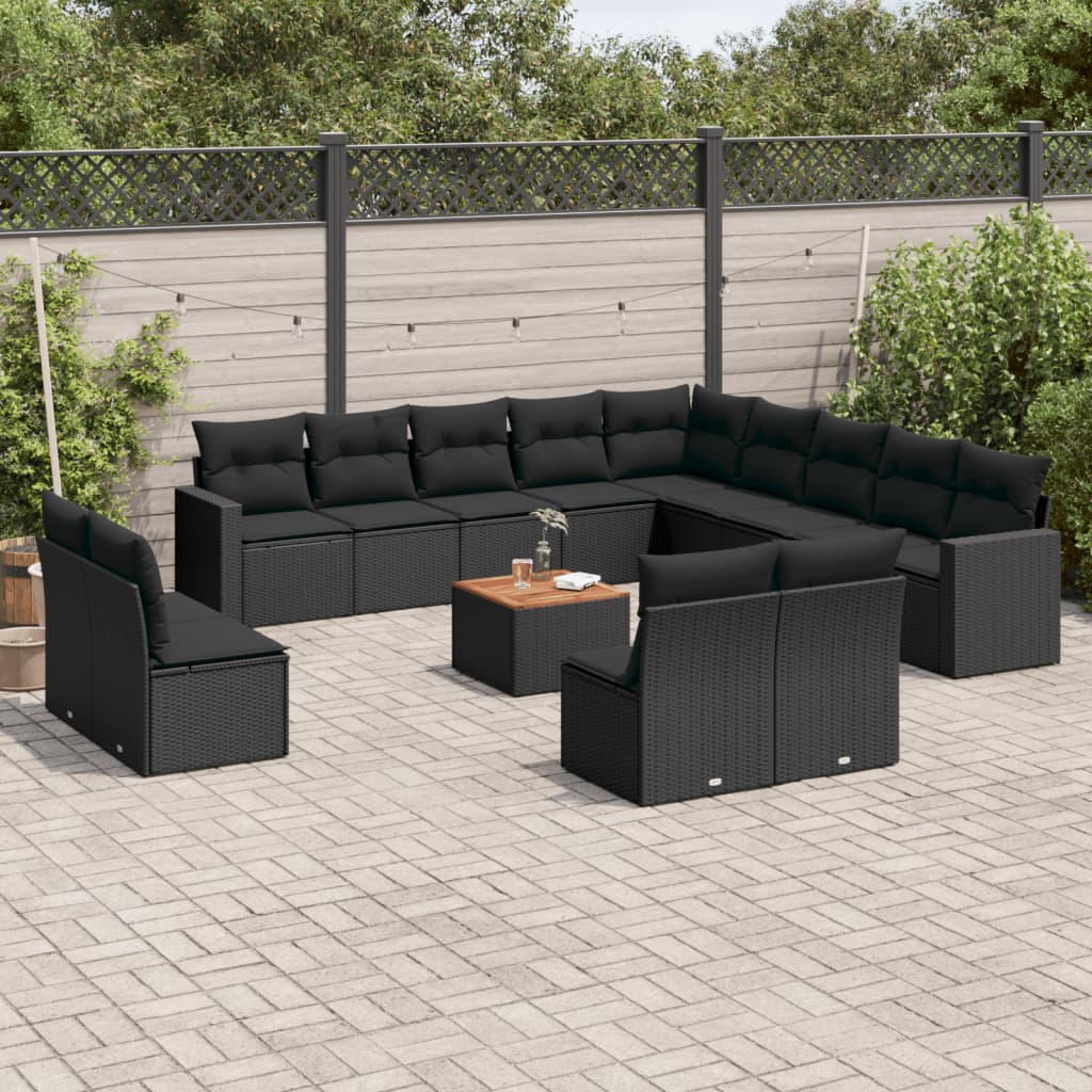 14-tlg. Garten-Sofagarnitur mit Kissen Schwarz Poly Rattan 14-tlg. Garten-Sofagarnitur mit Kissen Schwarz Poly Rattan