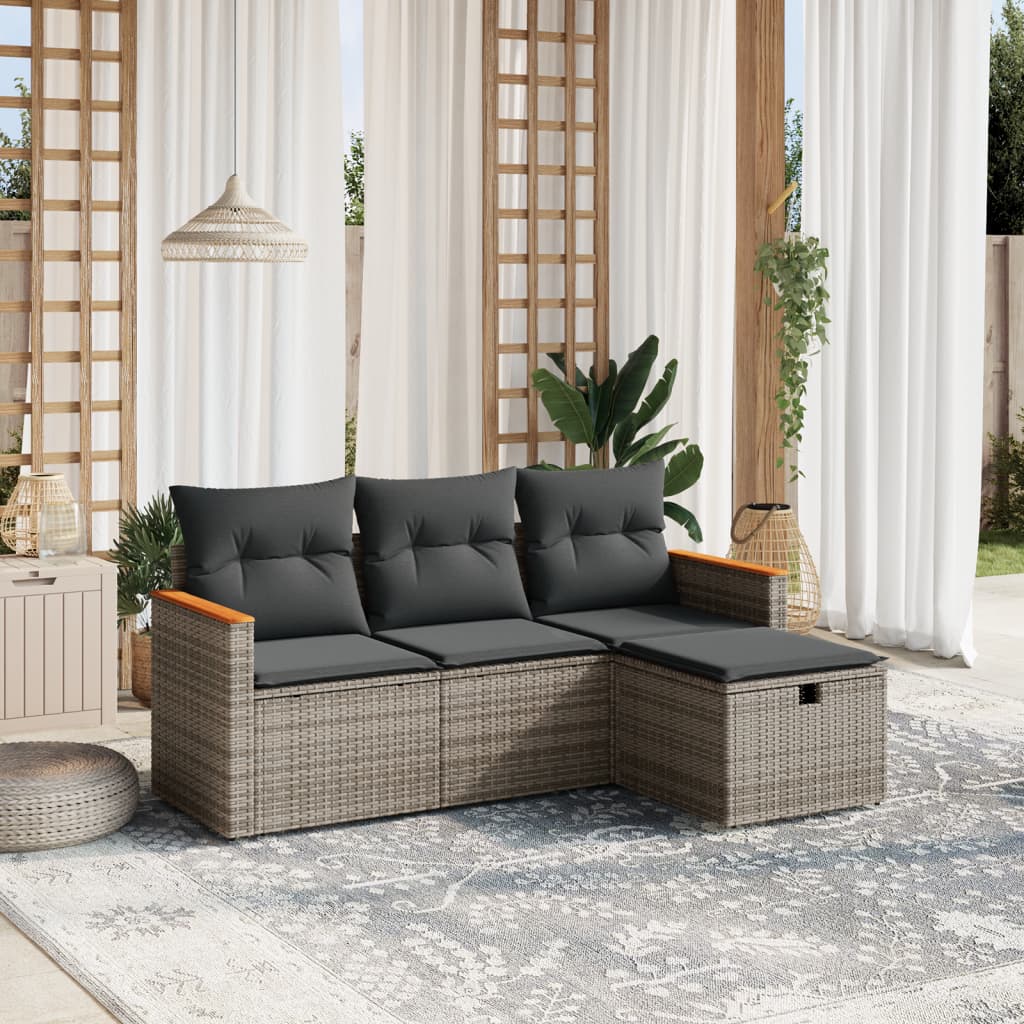 4-tlg. Garten-Sofagarnitur mit Kissen Grau Poly Rattan 4-tlg. Garten-Sofagarnitur mit Kissen Grau Poly Rattan