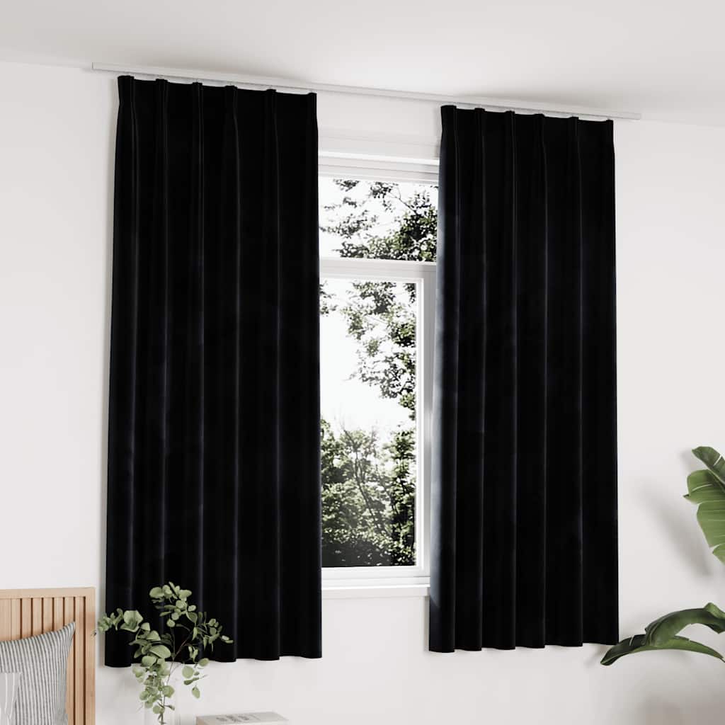 Verdunkelungsvorhänge mit Haken 2 Stk. Samt Schwarz 140x175 cm Verdunkelungsvorhänge mit Haken 2 Stk. Samt Schwarz 140x175 cm