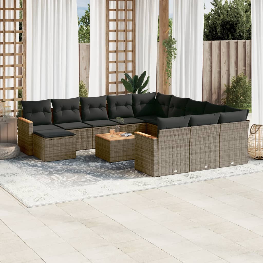 13-tlg. Garten-Sofagarnitur mit Kissen Grau Poly Rattan 13-tlg. Garten-Sofagarnitur mit Kissen Grau Poly Rattan