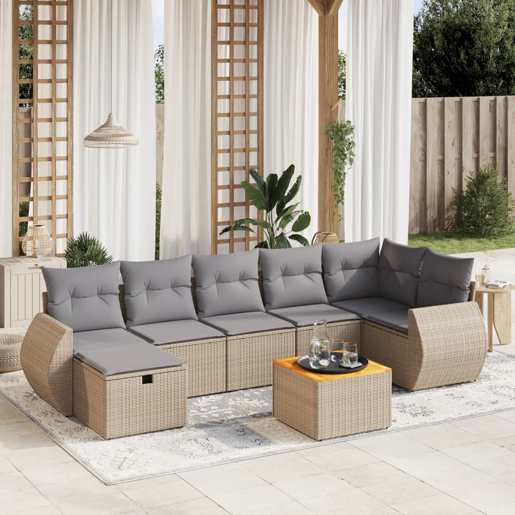 8-tlg. Garten-Sofagarnitur mit Kissen Beige Poly Rattan 8-tlg. Garten-Sofagarnitur mit Kissen Beige Poly Rattan