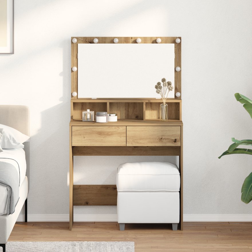 Schminktisch mit Regal Eiche handwerklich 80 x 41 x 134,5 cm