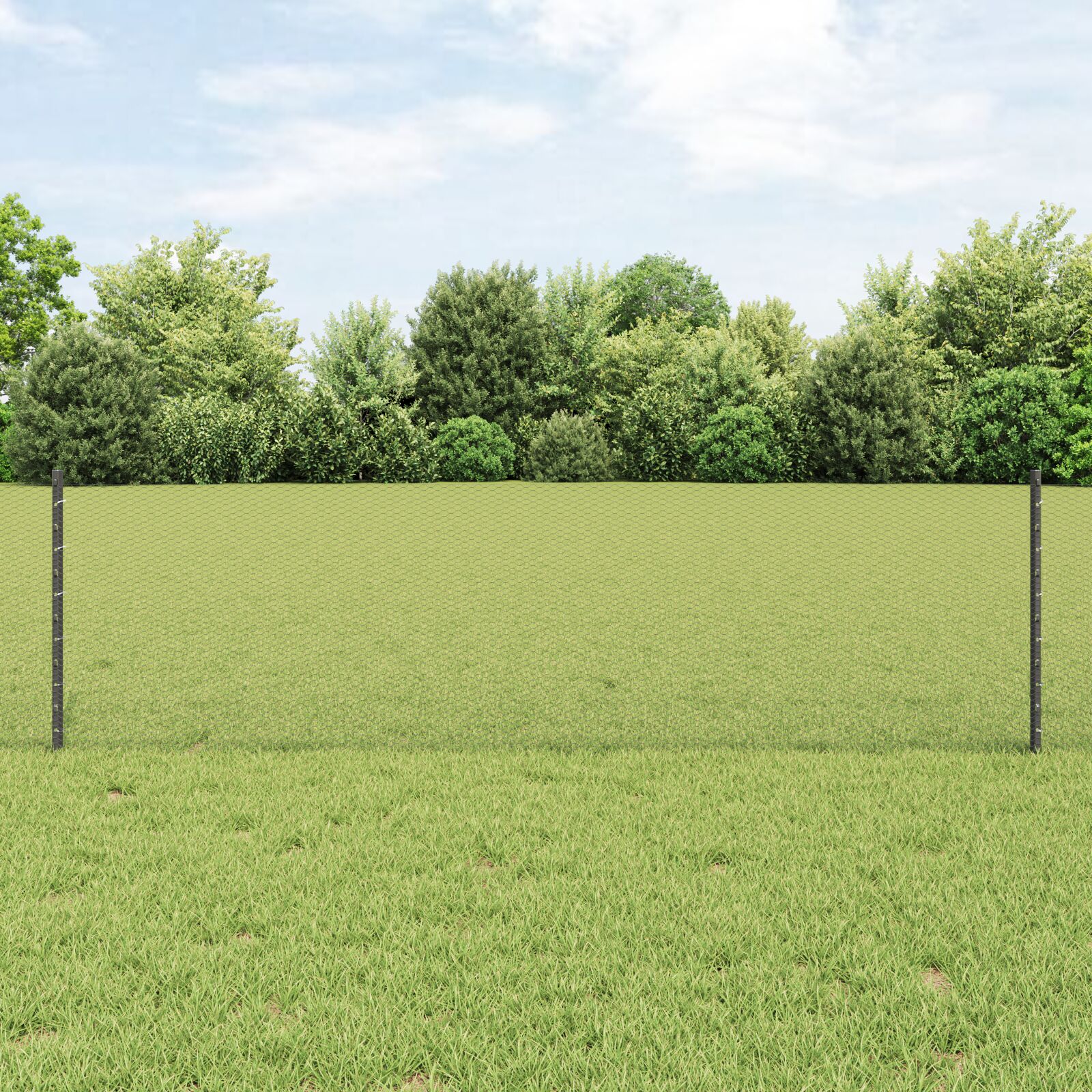 Zaunpfosten 11 Stk U-Channel Grau 60 cm Stahl, Sechseckzaun Grau 0,6x25 m Stahl