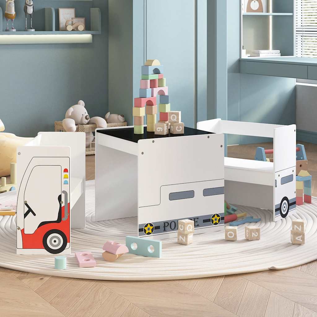 3-tlg. Kindertisch und Stuhl Set Polizeiauto-Design MDF 3-tlg. Kindertisch und Stuhl Set Polizeiauto-Design MDF