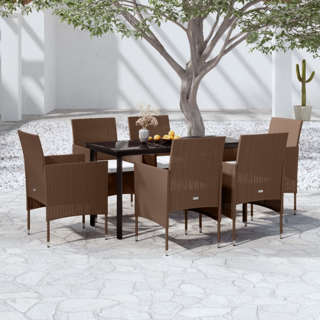 7-tlg. Garten-Essgruppe mit Kissen Braun und Schwarz 7-tlg. Garten-Essgruppe mit Kissen Braun und Schwarz