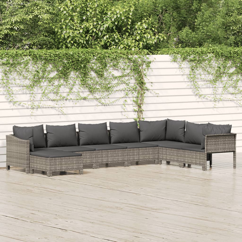 8-tlg. Garten-Lounge-Set mit Kissen Grau Poly Rattan 8-tlg. Garten-Lounge-Set mit Kissen Grau Poly Rattan