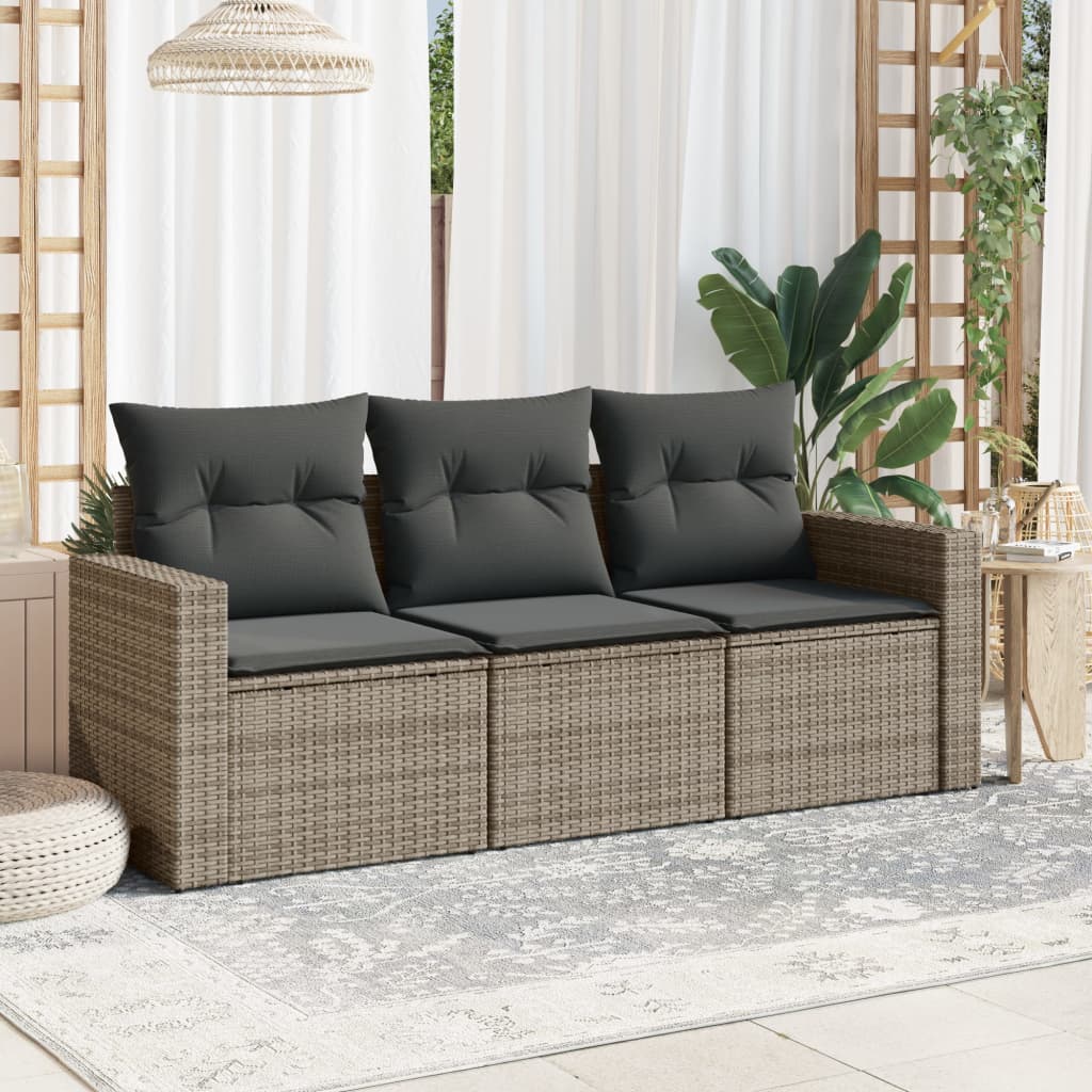 3-tlg. Garten-Sofagarnitur mit Kissen Grau Poly Rattan 3-tlg. Garten-Sofagarnitur mit Kissen Grau Poly Rattan