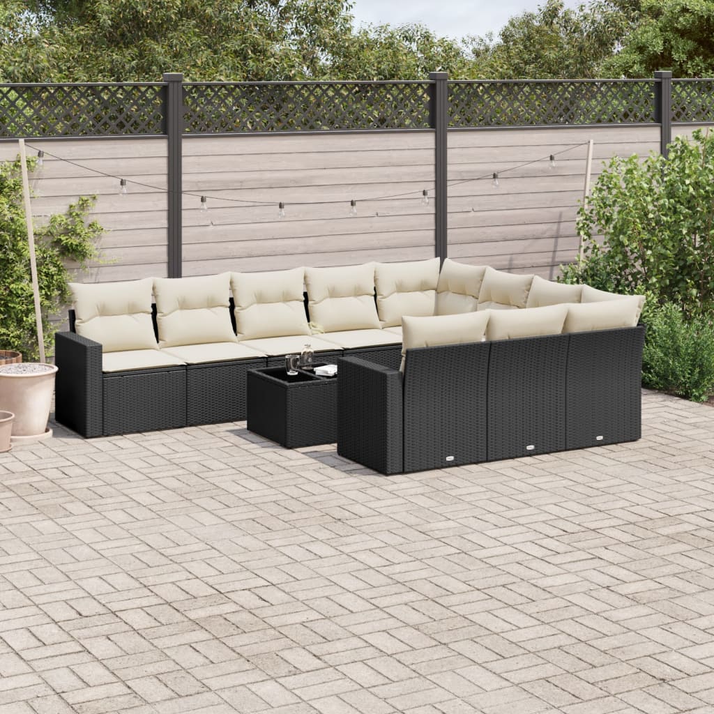 11-tlg. Garten-Sofagarnitur mit Kissen Schwarz Poly Rattan 11-tlg. Garten-Sofagarnitur mit Kissen Schwarz Poly Rattan