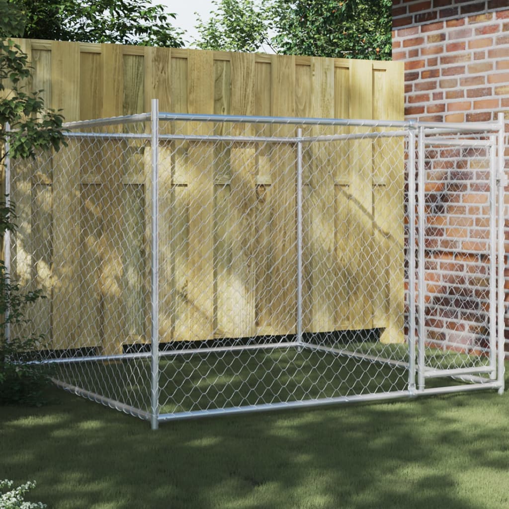 Hundezwinger mit Tür Grau 2x2x1,5 m Verzinkter Stahl Hundezwinger mit Tür Grau 2x2x1,5 m Verzinkter Stahl