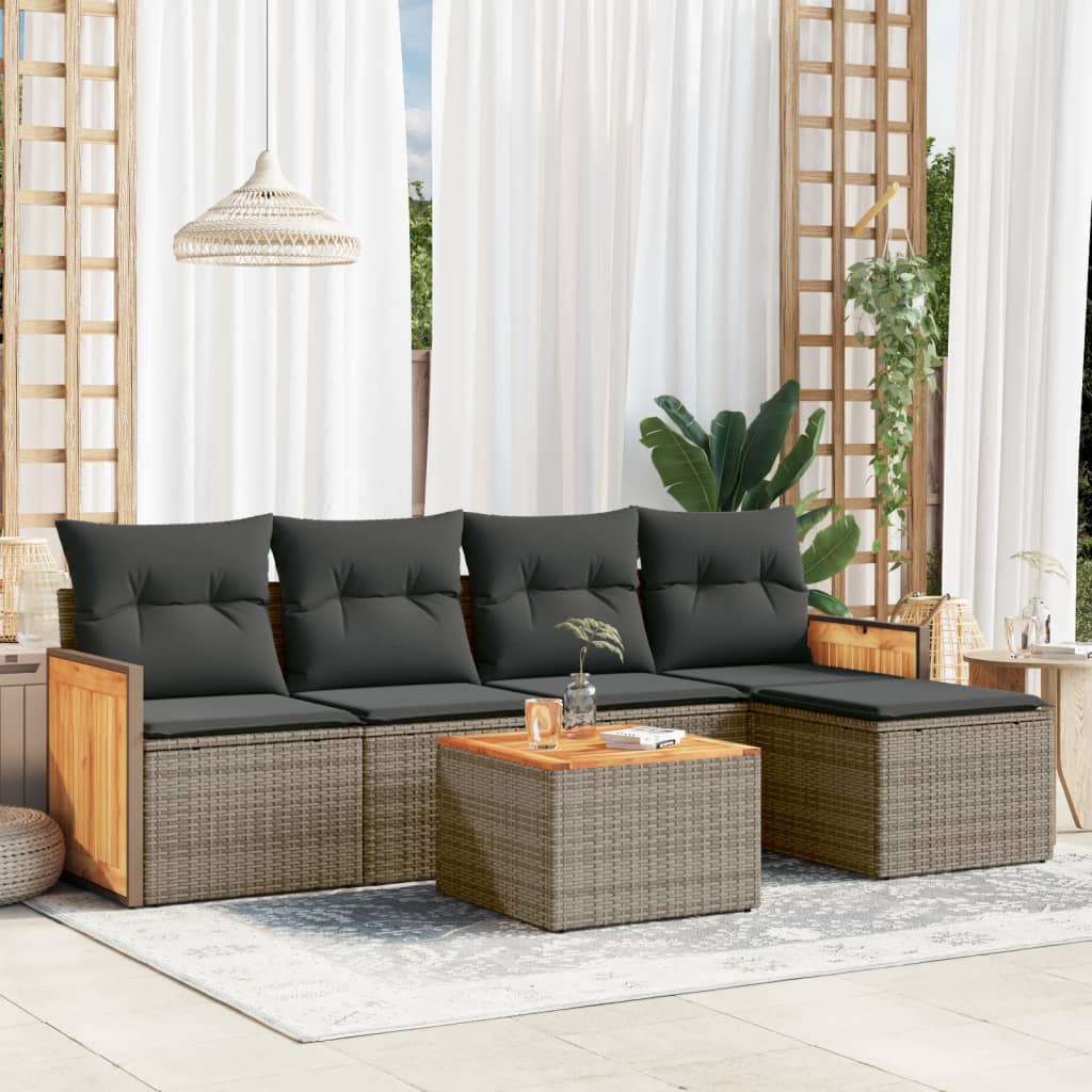 6-tlg. Garten-Sofagarnitur mit Kissen Grau Poly Rattan 6-tlg. Garten-Sofagarnitur mit Kissen Grau Poly Rattan