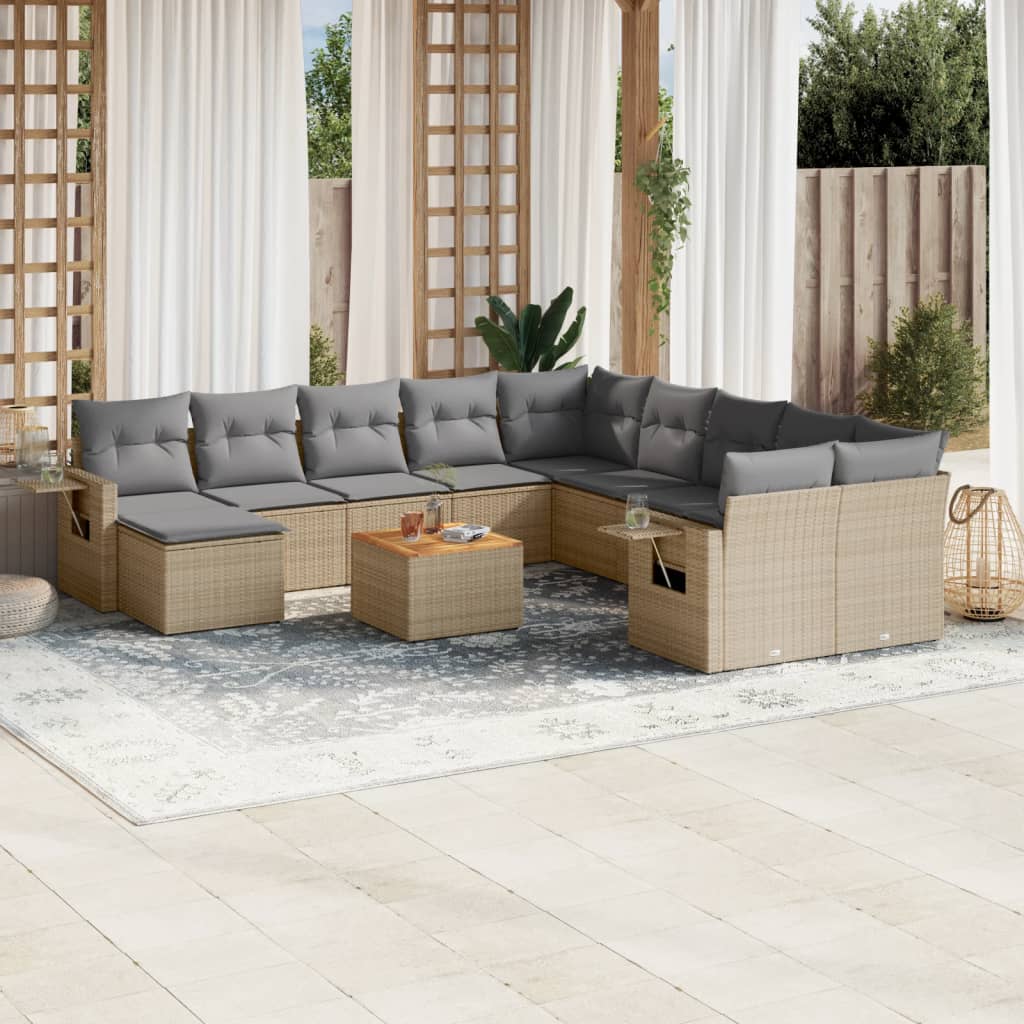 12-tlg. Garten-Sofagarnitur mit Kissen Beige Poly Rattan 12-tlg. Garten-Sofagarnitur mit Kissen Beige Poly Rattan