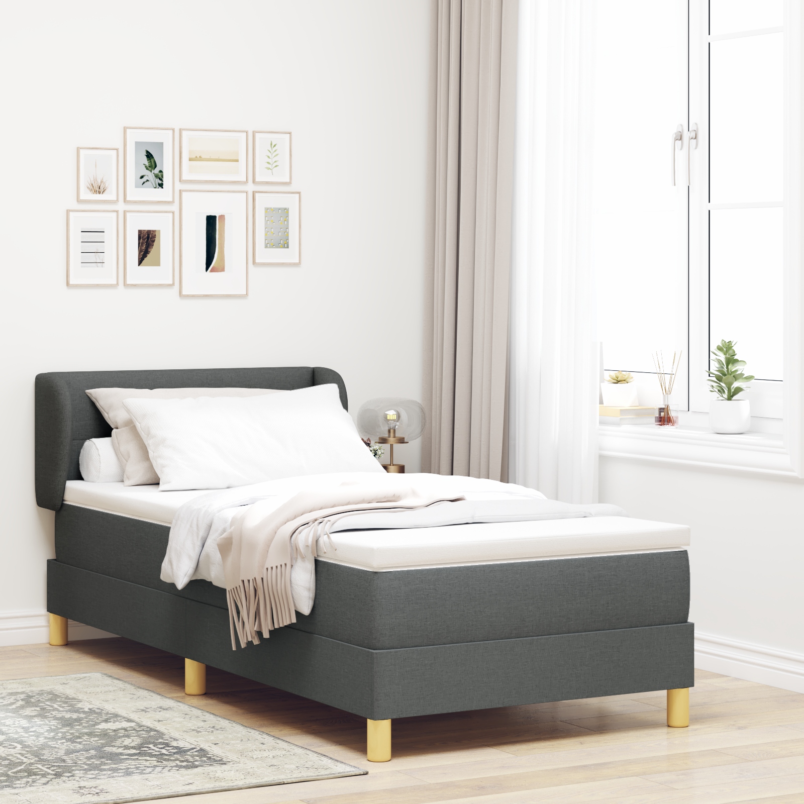 Boxspringbett mit Matratze Dunkelgrau 90x200 cm Stoff
