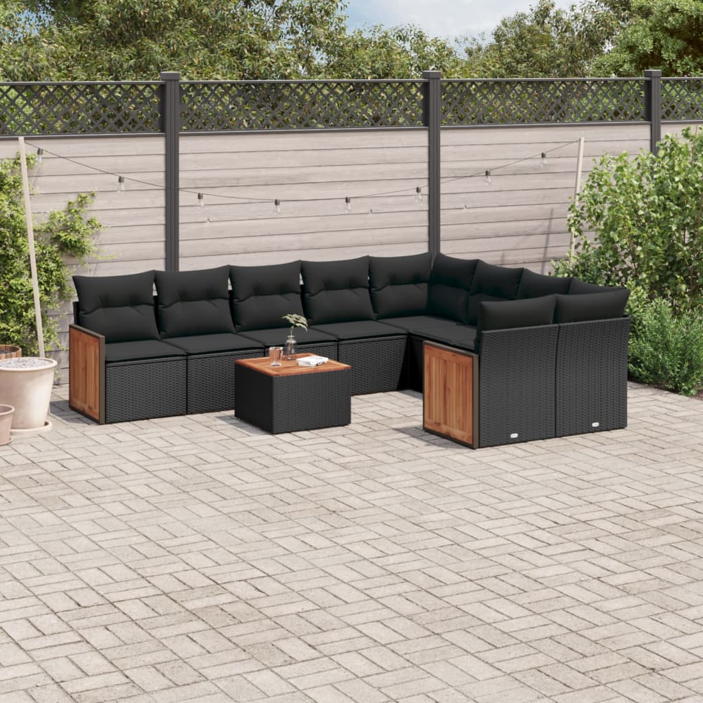10-tlg. Garten-Sofagarnitur mit Kissen Schwarz Poly Rattan 10-tlg. Garten-Sofagarnitur mit Kissen Schwarz Poly Rattan