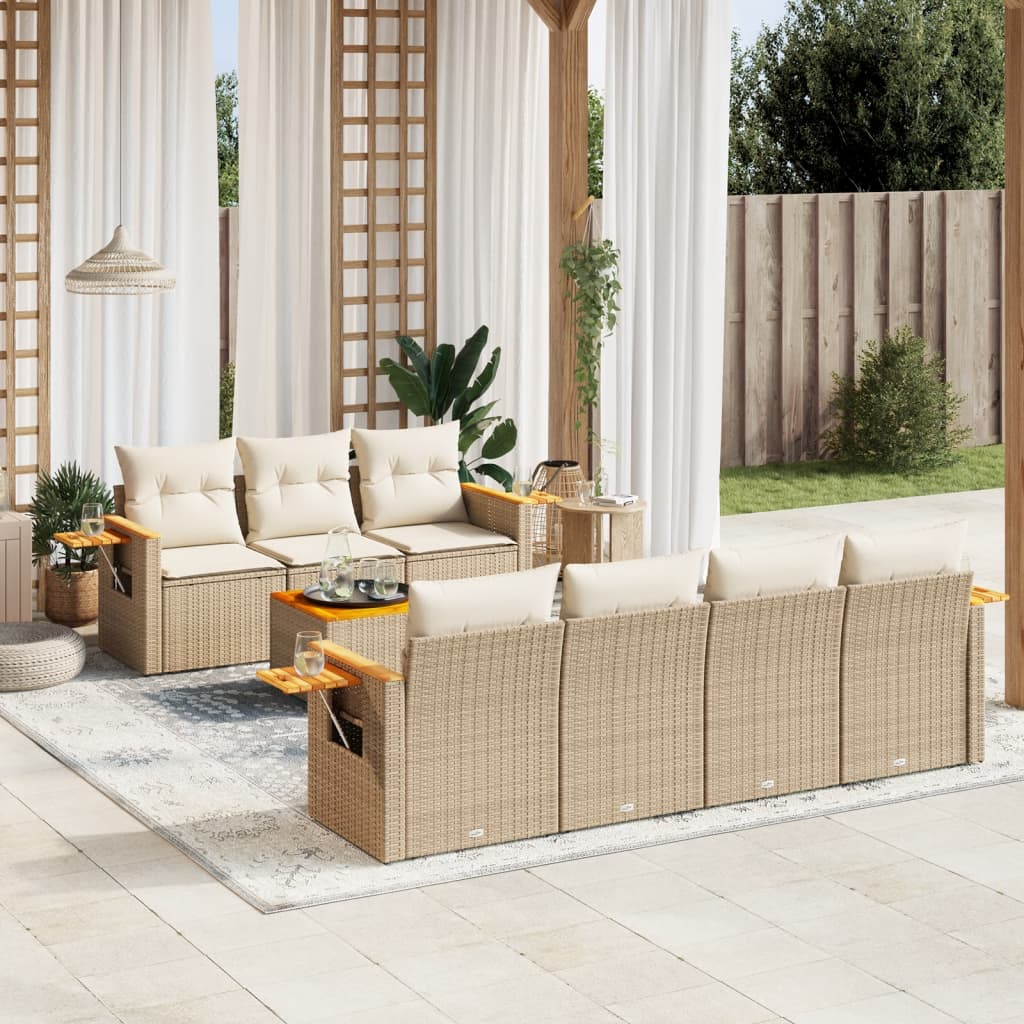 8-tlg. Garten-Sofagarnitur mit Kissen Beige Poly Rattan 8-tlg. Garten-Sofagarnitur mit Kissen Beige Poly Rattan