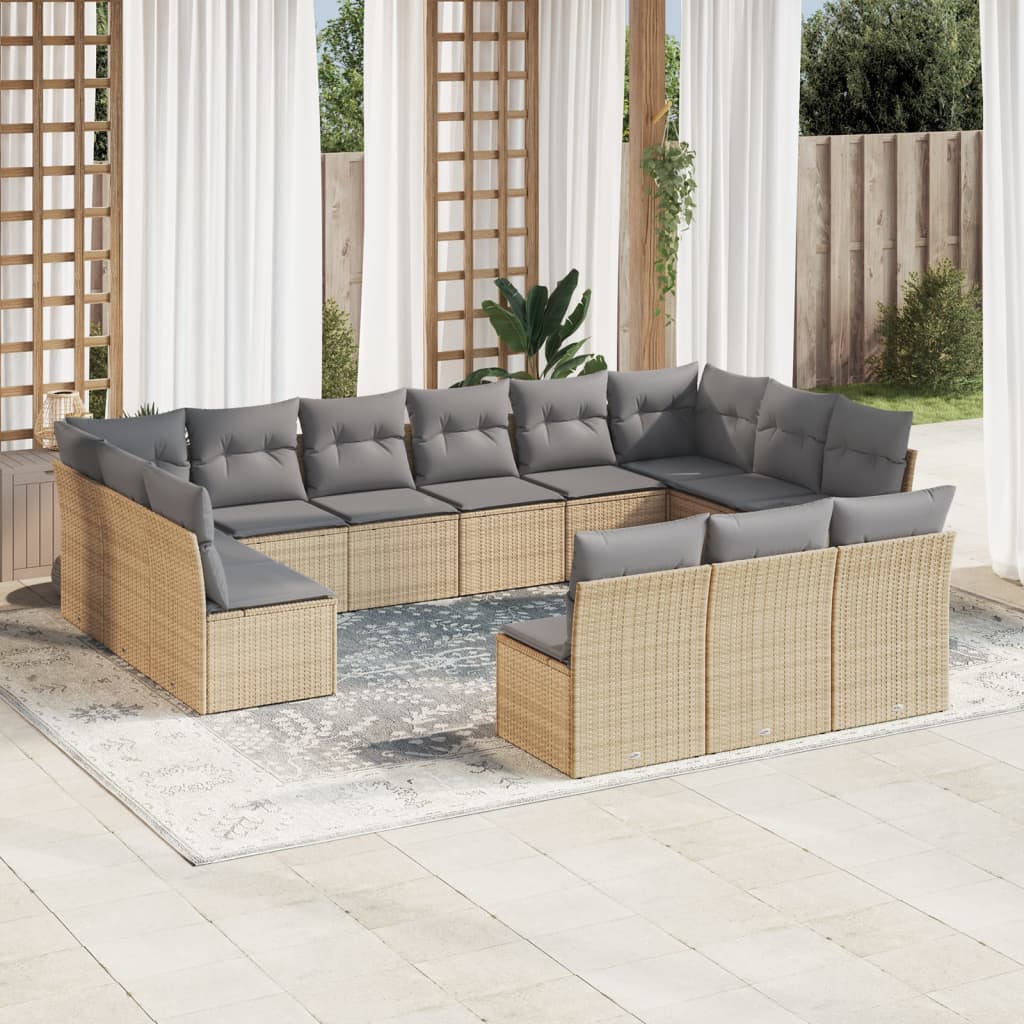13-tlg. Garten-Sofagarnitur mit Kissen Beige Poly Rattan 13-tlg. Garten-Sofagarnitur mit Kissen Beige Poly Rattan