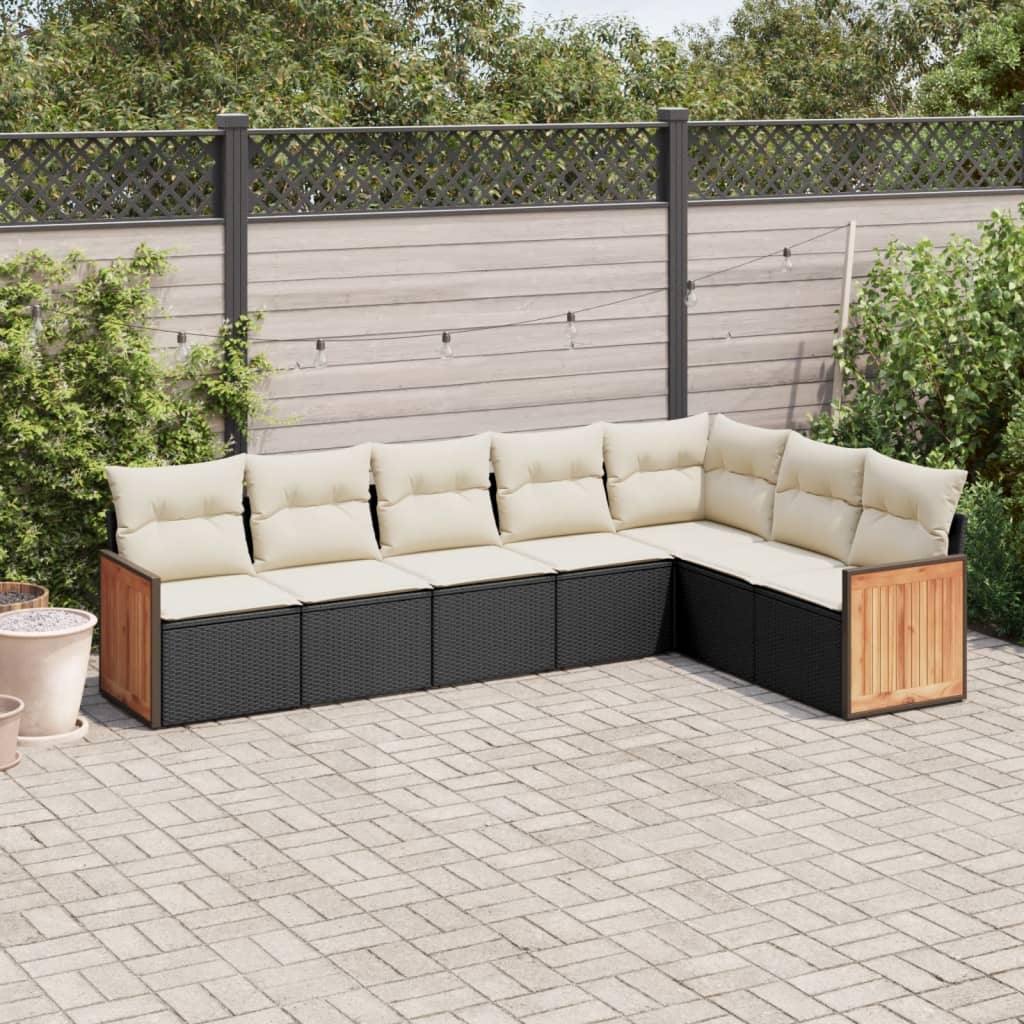 7-tlg. Garten-Sofagarnitur mit Kissen Schwarz Poly Rattan 7-tlg. Garten-Sofagarnitur mit Kissen Schwarz Poly Rattan
