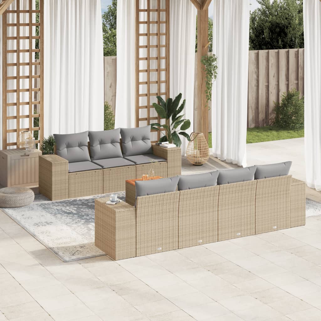 8-tlg. Garten-Sofagarnitur mit Kissen Beige Poly Rattan 8-tlg. Garten-Sofagarnitur mit Kissen Beige Poly Rattan