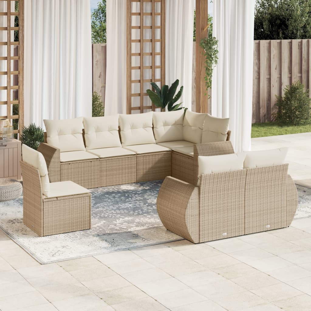 8-tlg. Garten-Sofagarnitur mit Kissen Beige Poly Rattan 8-tlg. Garten-Sofagarnitur mit Kissen Beige Poly Rattan
