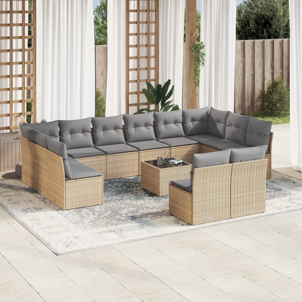 13-tlg. Garten-Sofagarnitur mit Kissen Beige Poly Rattan 13-tlg. Garten-Sofagarnitur mit Kissen Beige Poly Rattan