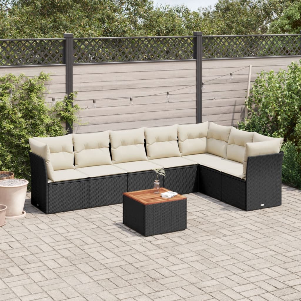 8-tlg. Garten-Sofagarnitur mit Kissen Schwarz Poly Rattan 8-tlg. Garten-Sofagarnitur mit Kissen Schwarz Poly Rattan