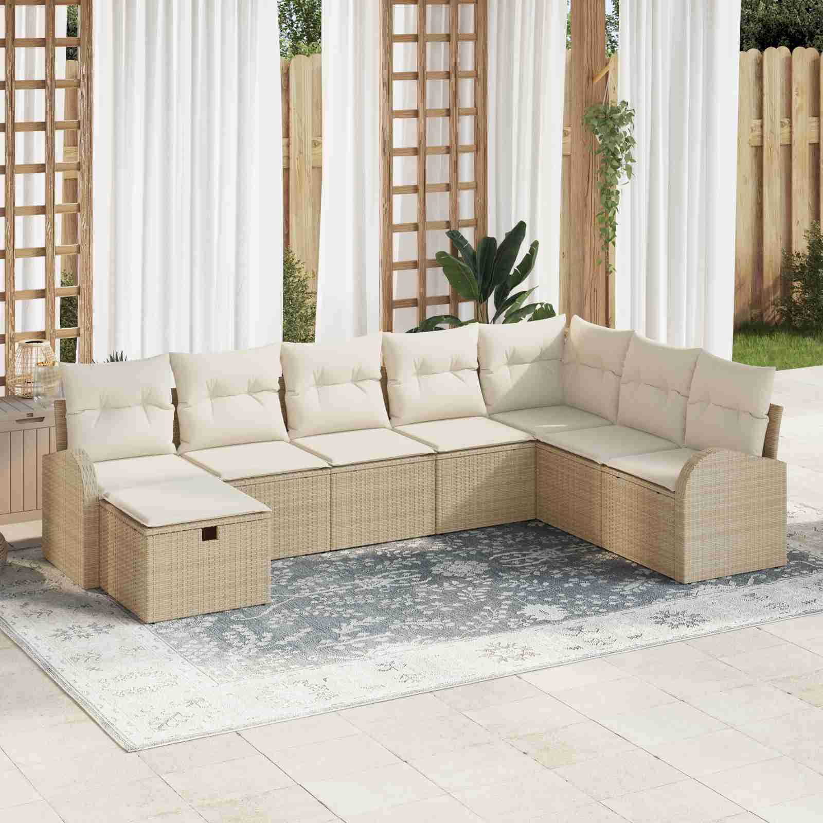 8-teiliges Garten Sofa Set mit Kissen Beiges Poly-Rattan 8-teiliges Garten Sofa Set mit Kissen Beiges Poly-Rattan