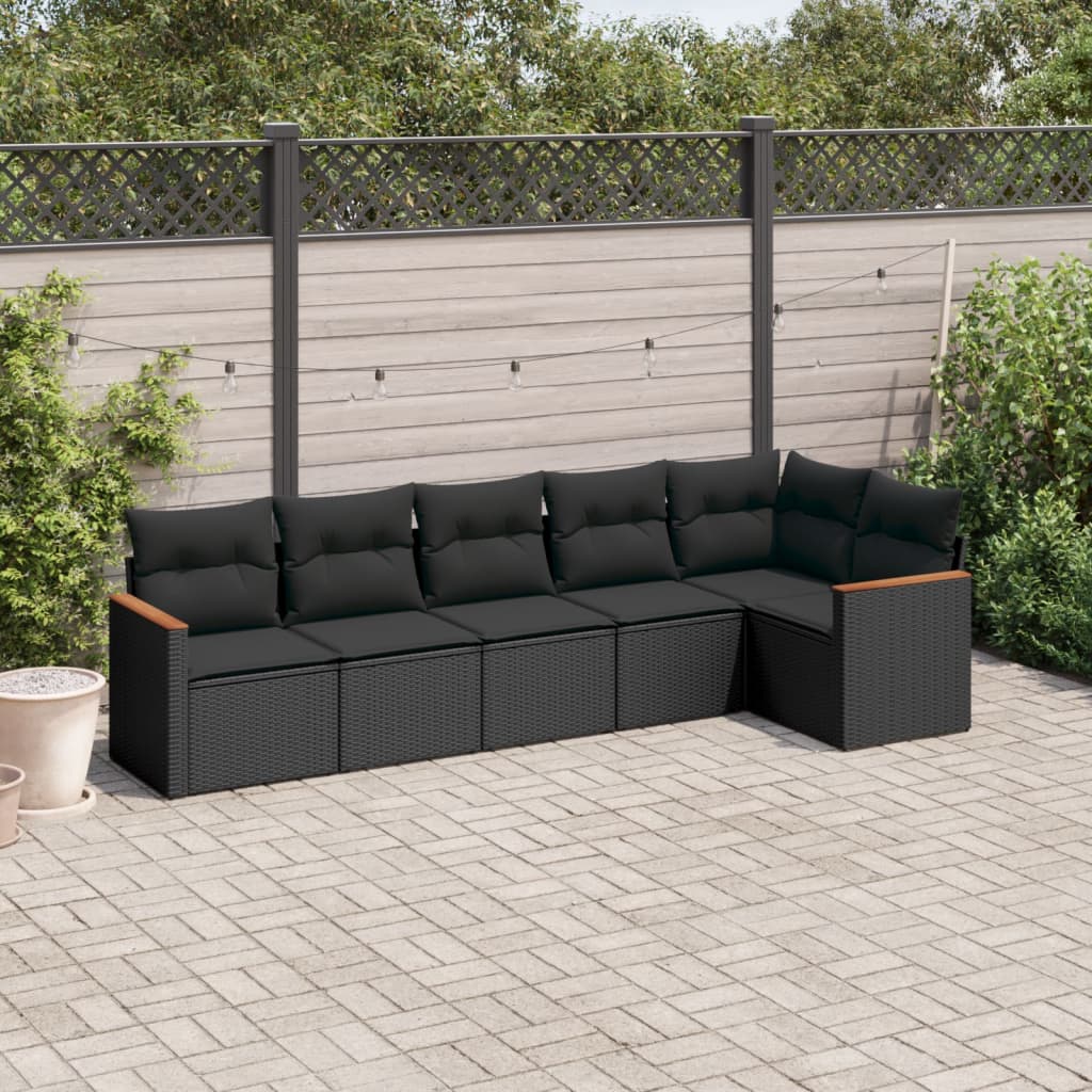 6-tlg. Garten-Sofagarnitur mit Kissen Schwarz Poly Rattan 6-tlg. Garten-Sofagarnitur mit Kissen Schwarz Poly Rattan