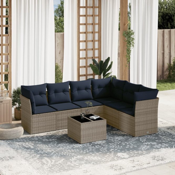 7-teiliges Gartensofa-Set mit Kissen, grau, Polyrattan 7-teiliges Gartensofa-Set mit Kissen, grau, Polyrattan