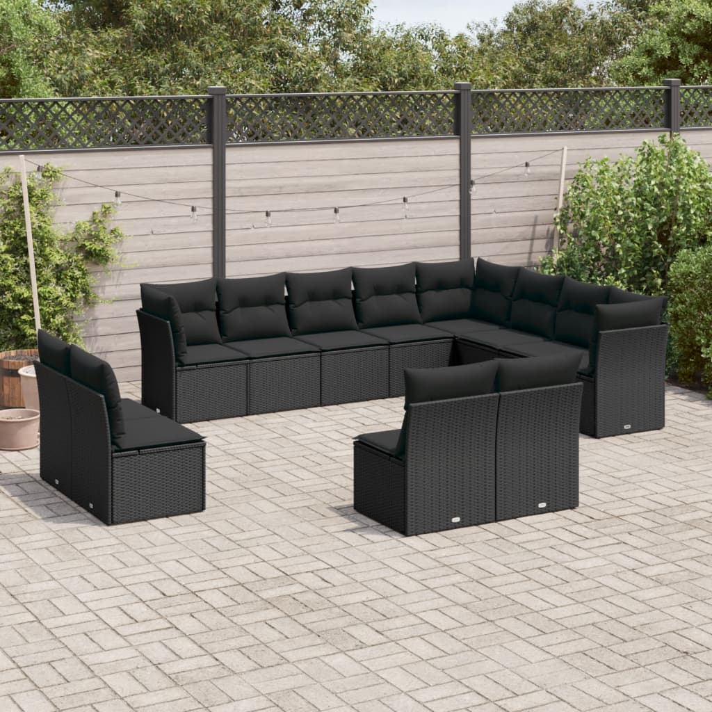 12-tlg. Garten-Sofagarnitur mit Kissen Schwarz Poly Rattan 12-tlg. Garten-Sofagarnitur mit Kissen Schwarz Poly Rattan