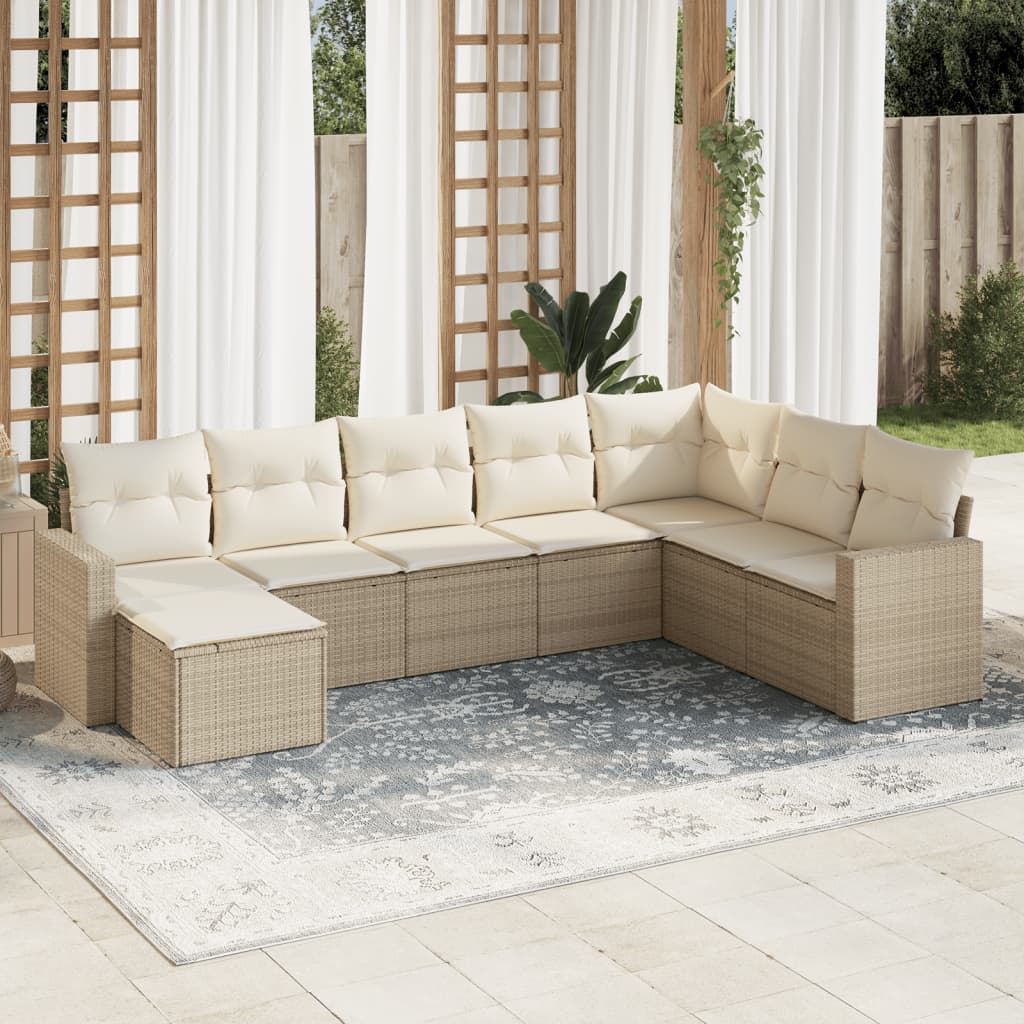 8-tlg. Garten-Sofagarnitur mit Kissen Beige Poly Rattan 8-tlg. Garten-Sofagarnitur mit Kissen Beige Poly Rattan