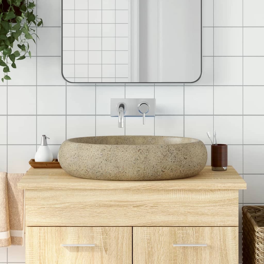 Aufsatzwaschbecken Sandfarben Oval 59x40x15 cm Keramik Aufsatzwaschbecken Sandfarben Oval 59x40x15 cm Keramik