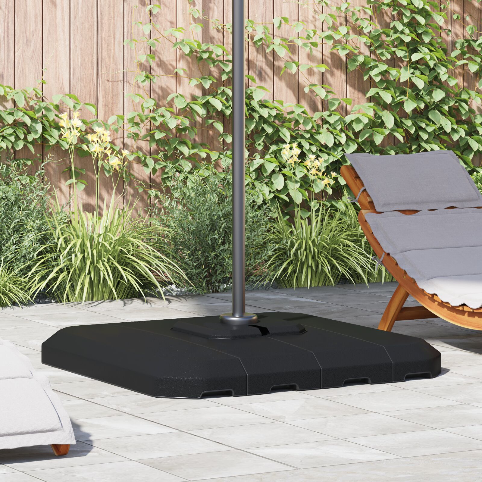 4-teiliges Standfuß-Set für Sonnenschirme mit 130 kg Sand oder 90 kg Wasser 4-teiliges Standfuß-Set für Sonnenschirme mit 130 kg Sand oder 90 kg Wasser