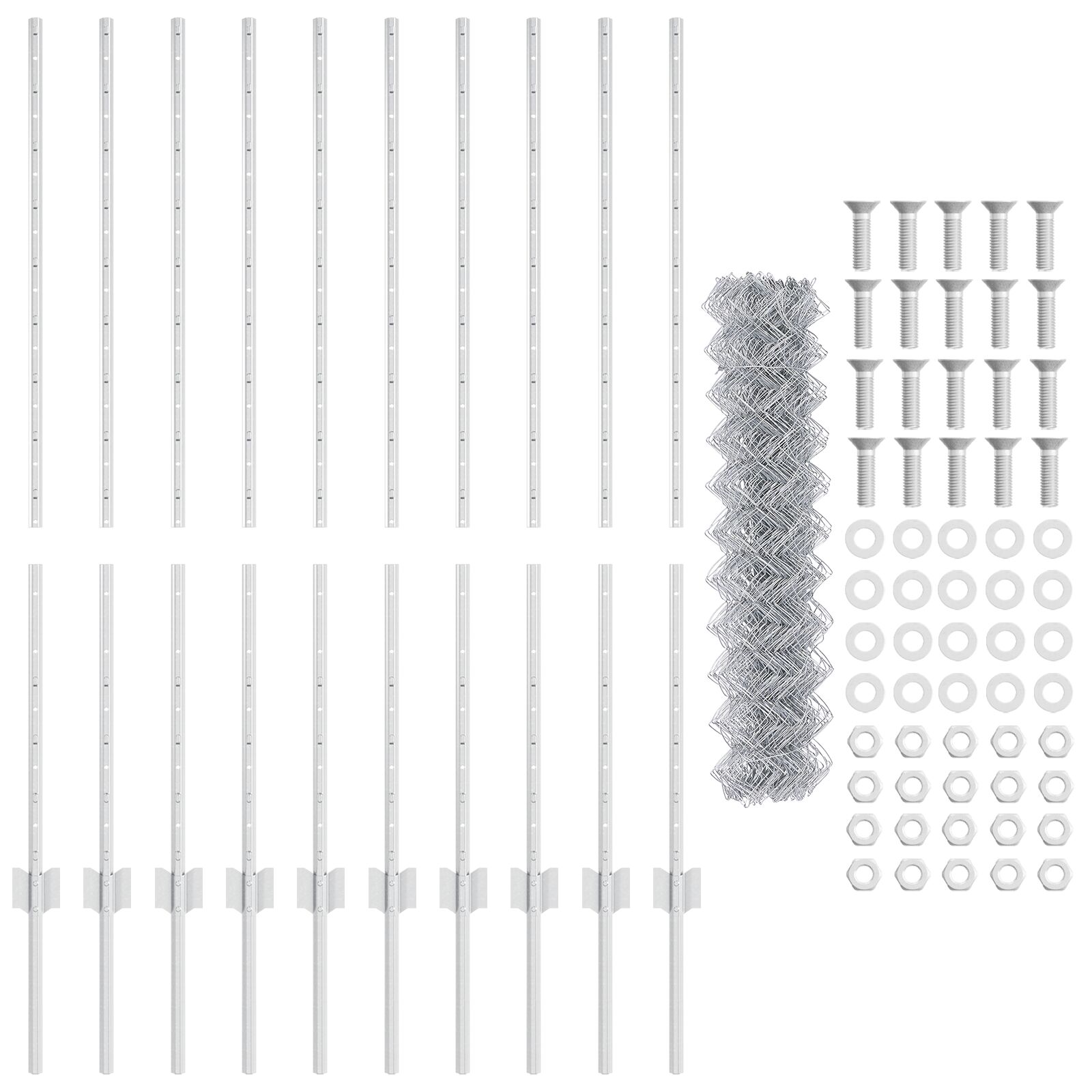 Maschendrahtzaun mit 20 U-Pfosten Silber 1.2x10 m Stahl