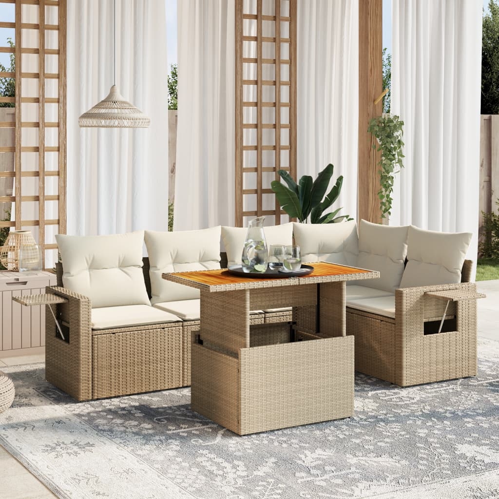 6-tlg. Garten-Sofagarnitur mit Kissen Beige Poly Rattan 6-tlg. Garten-Sofagarnitur mit Kissen Beige Poly Rattan