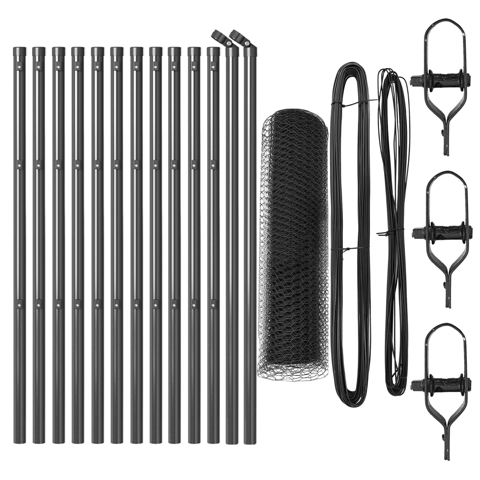Sechseckzaun Grau 0,6x25 m Stahl, Zaunpfosten 13 Stück Grau Ø32 mm 100 cm verzinkter Stahl
