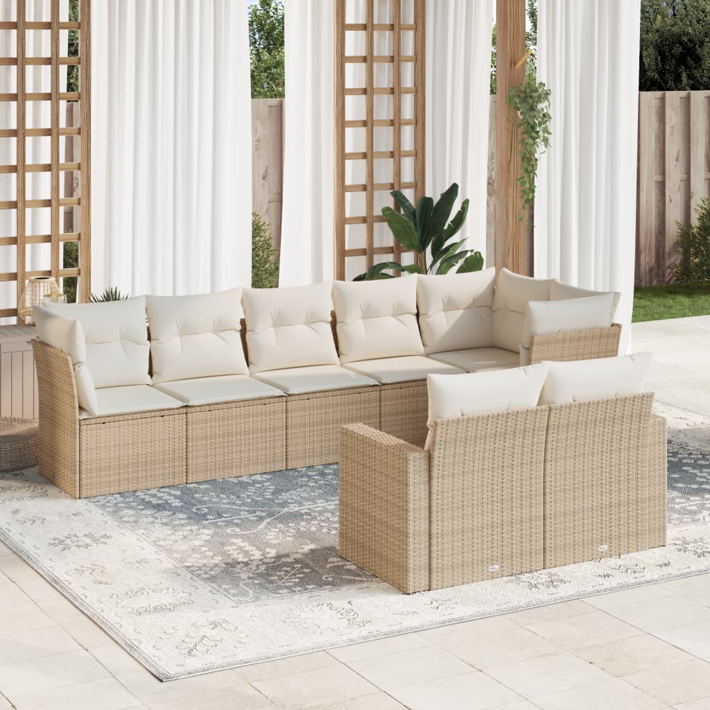 8-tlg. Garten-Sofagarnitur mit Kissen Beige Poly Rattan 8-tlg. Garten-Sofagarnitur mit Kissen Beige Poly Rattan