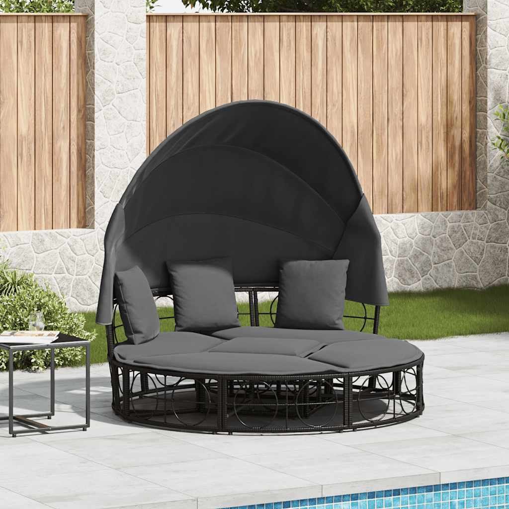 Outdoor-Loungebett mit Dach und Kissen Schwarz Poly Rattan Outdoor-Loungebett mit Dach und Kissen Schwarz Poly Rattan