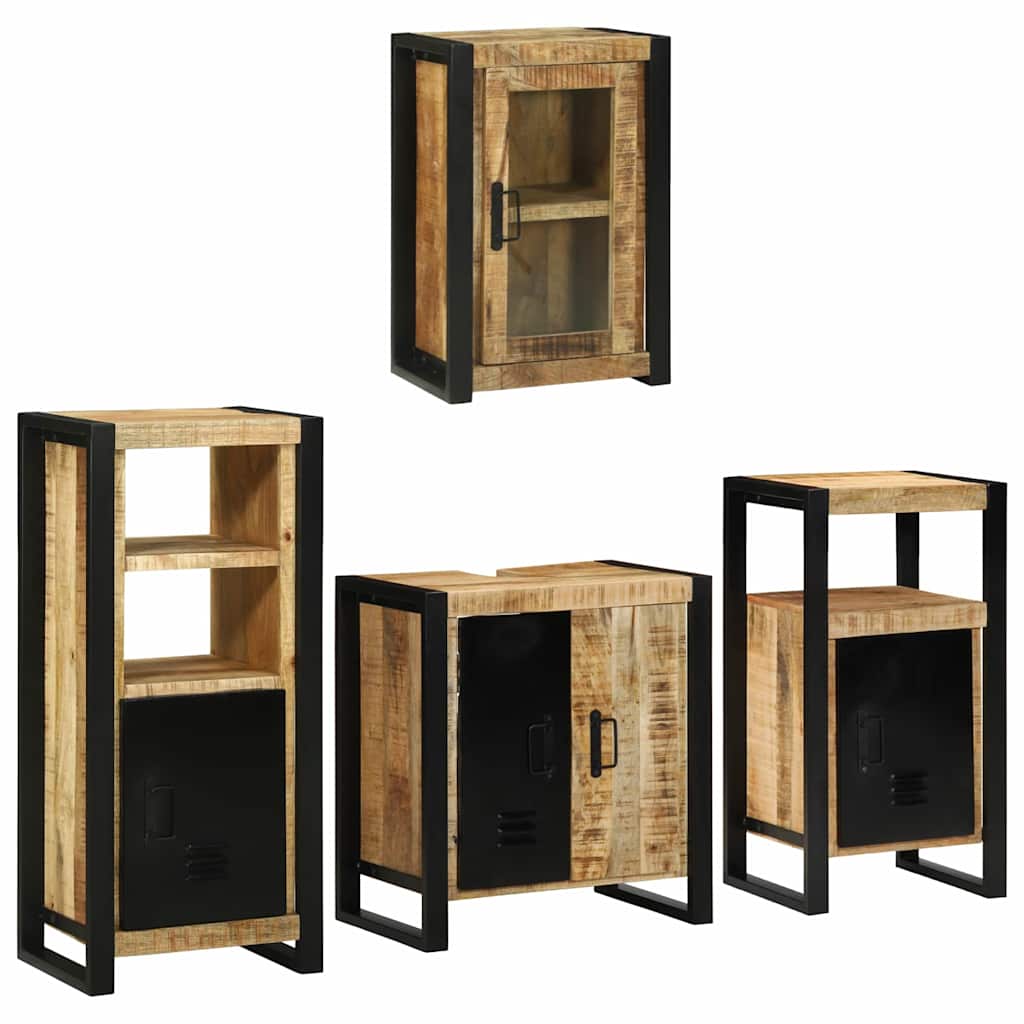 Badezimmermöbel Set mit Tür 4 pcs Braun Massives Mango-Holz Badezimmermöbel Set mit Tür 4 pcs Braun Massives Mango-Holz