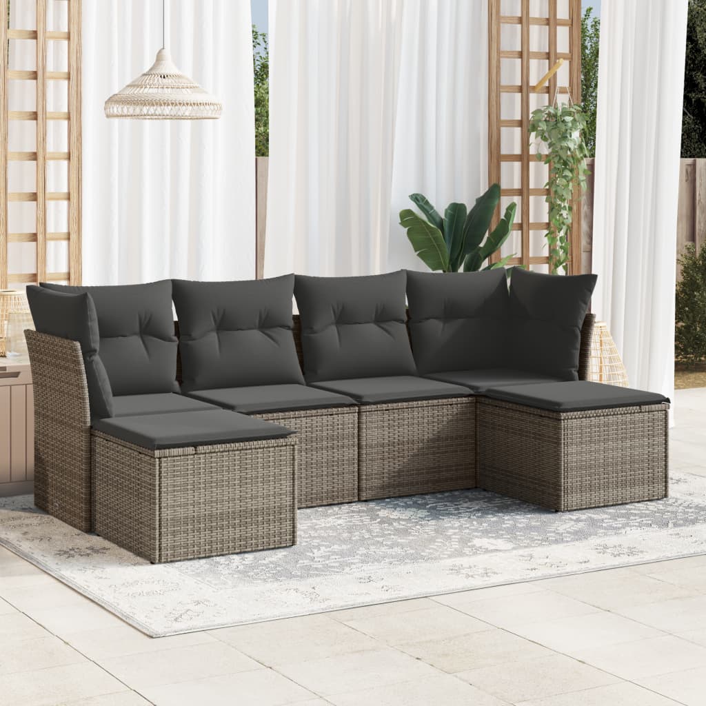 6-tlg. Garten-Sofagarnitur mit Kissen Grau Poly Rattan 6-tlg. Garten-Sofagarnitur mit Kissen Grau Poly Rattan